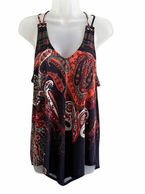 Lavish Paisley V-Neck Spaghetti Strap Camisole - Navy & Coral